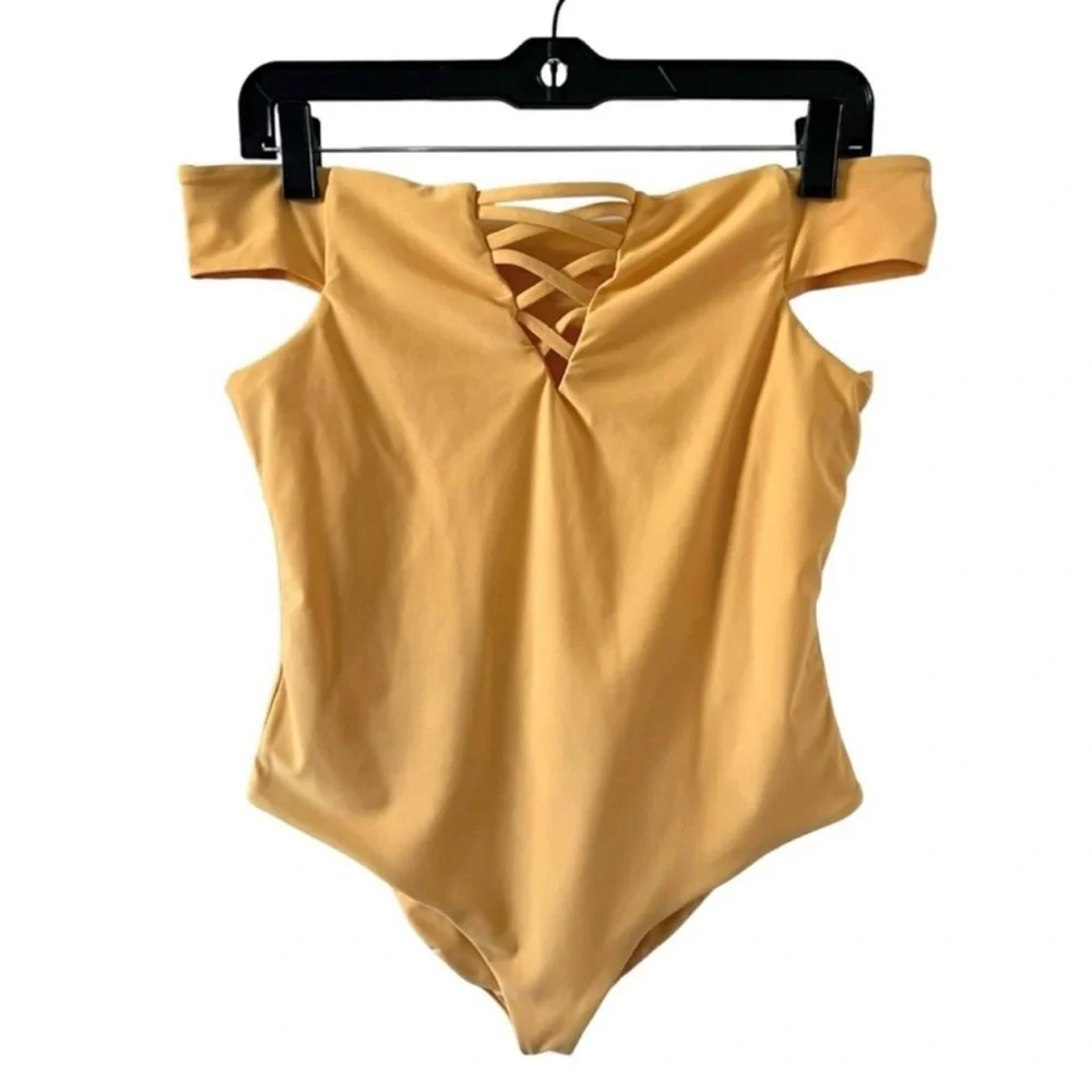 Frankie's Bikinis One Piece Swimsuit Brooklyn Mango Butter Yellow Large